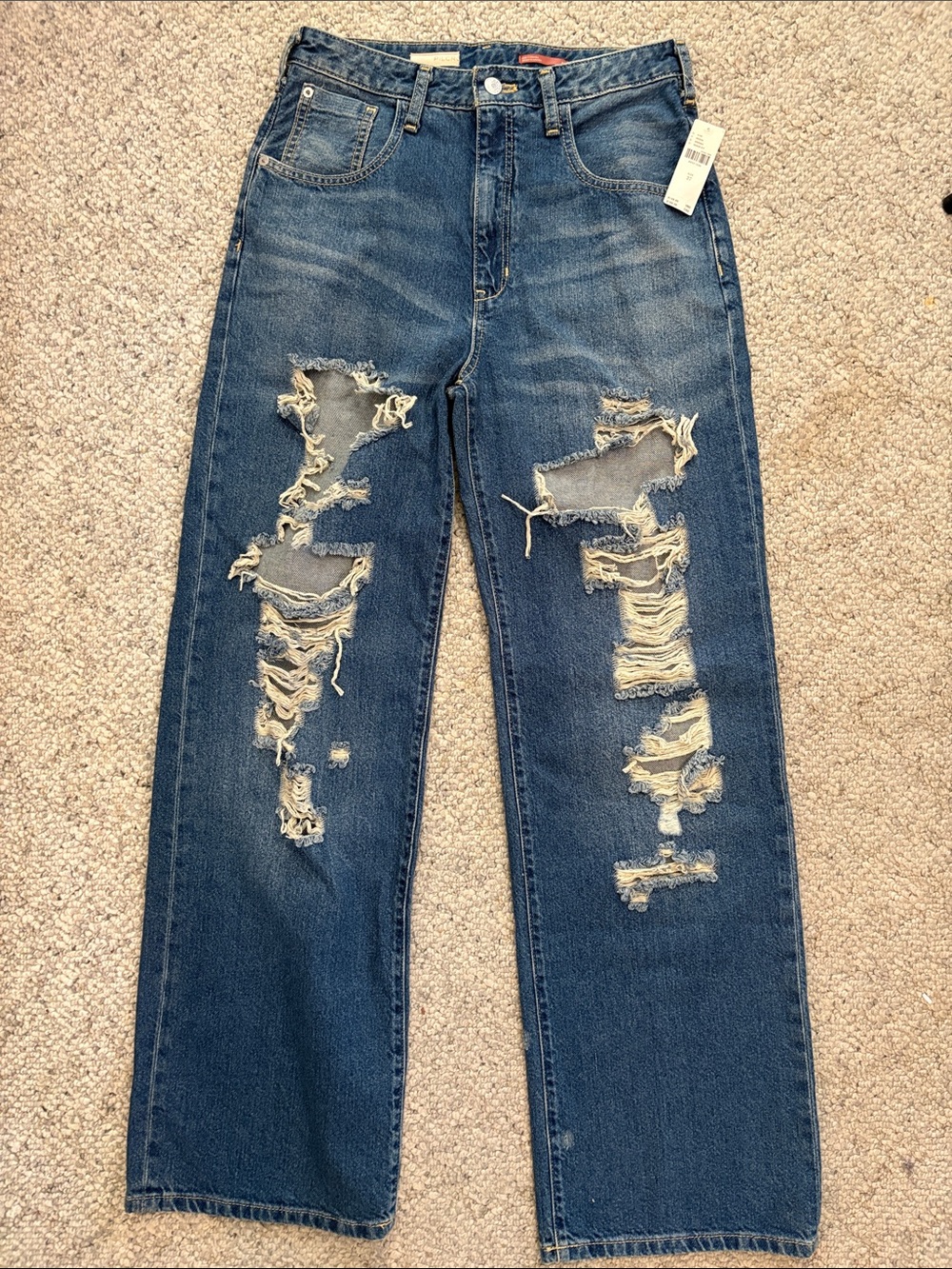 Pilcro medium wash wide leg distressed jeans Size 27